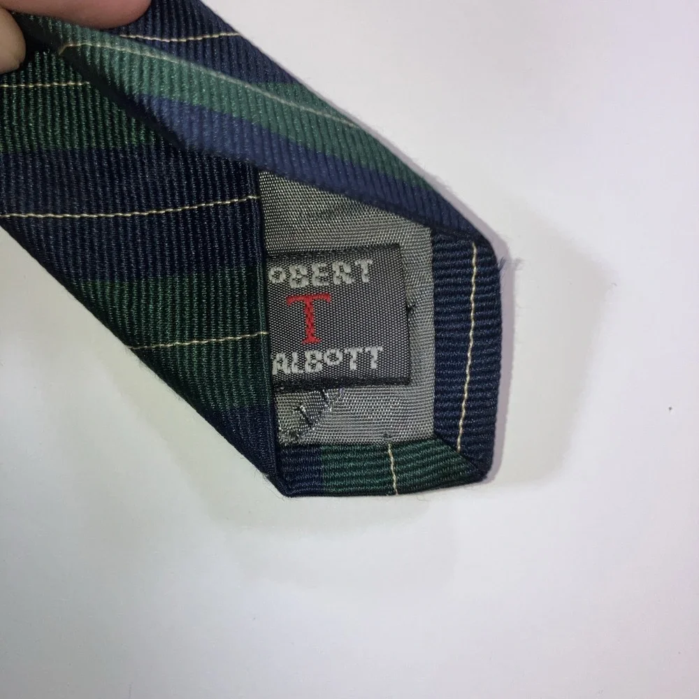 Robert Talbott‎ Silk Tie Navy Blue Green Repp Stripe USA Designer Classic